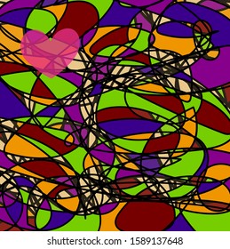 The abstract image consists of color spots and a pink transparent heart.