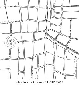 The abstract image consists of tiles with distorted edges and swirls.