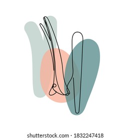Imagen abstracta con línea negra continua de peinados con coloridas manchas abstractas. Aislado en blanco. Ilustración vectorial.
