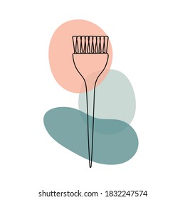 Abstract image with continuous black line of a comb with colorful abstract stains. Isolated on white. Vector illustration.