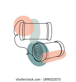 Imagen abstracta con línea negra continua de rizos de pelo con coloridas manchas abstractas. Aislado en blanco. Ilustración vectorial.