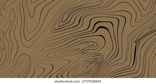 Una Imagen abstracta con líneas de contorno. Consiste en delgadas líneas curvas negras que forman patrones ondulatorios, que se asemejan a la textura de la madera (cortes de anillo anuales), un mapa topográfico o una superficie de mármol.