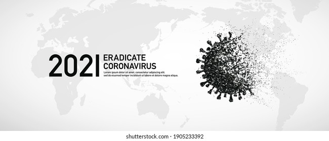 Abstract image of corona virus eradication. world map background.