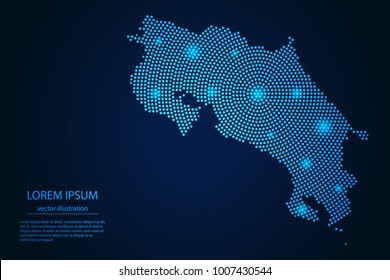 Abstract image Costa Rica map from point blue and glowing stars on a dark background. vector illustration.