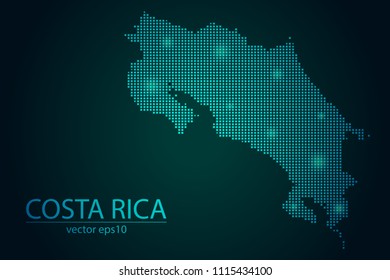 Abstract Image Costa Rica Map From Pixel Emerald Green and Glowing Stars on a Dark Background. Vector illustration Eps 10.