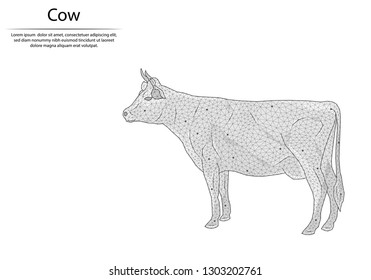 Abstract image cow in the form of lines and dots, consisting of triangles and geometric shapes. Low poly vector background.