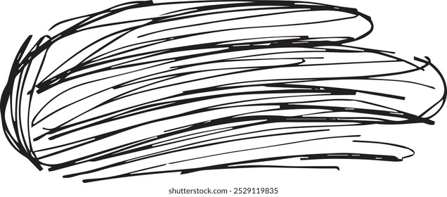 imagem abstrata criada com linhas pretas grossas que parecem ser rabiscadas de forma caótica. As linhas são curvas e criam uma forma quase orgânica irregular que sugere movimento.