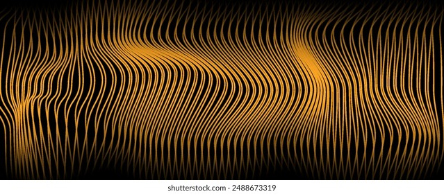 abstract image of creative glittering gold wave curvy line design elements with minimal texture reflecting on isolated on black background