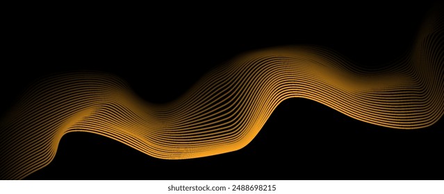 abstract image of creative glittering gold wave curvy line design elements with minimal texture reflecting on isolated on black background