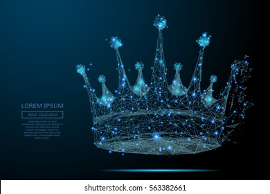 Abstract image of a crown in the form of a starry sky or space, consisting of points, lines, and shapes in the form of planets, stars and the universe. Crown vector wireframe concept.