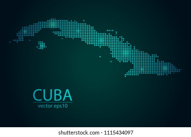 Abstract Image Cuba Map From Pixel Emerald Green and Glowing Stars on a Dark Background. Vector illustration Eps 10.