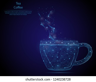 Abstract image of a Cup in the form of a starry sky or space, consisting of points, lines, and shapes in the form of planets, stars and the universe. Low poly vector background.