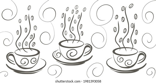abstract image of cups with coffee on a white background