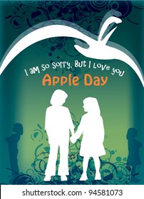Abstract Image of Cute Young Boy and Lovely Girl with shape of an apple background with green pattern