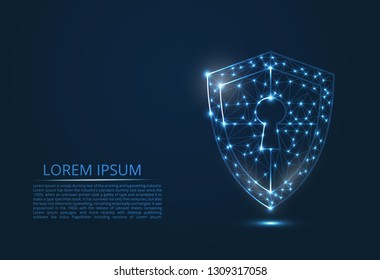 Abstract image of Cyber Security Concept. Shield with a keyhole icon. Illustrates the idea of cybersecurity or privacy of information in the form of lines and shapes, pieces of glass. Antivirus