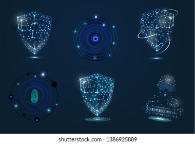 Abstract image of cyber security concept. Illustrates the idea of cybersecurity or confidentiality of information in the form of lines and shapes, pieces of glass. Six characters. antivirus