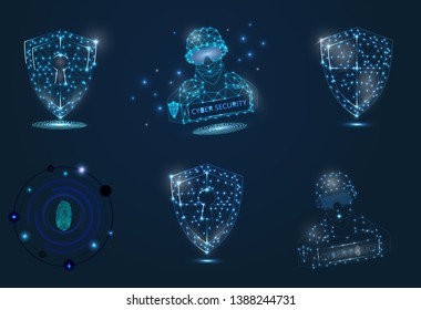 Abstract image of cyber security concept. Illustrates the idea of cybersecurity or confidentiality of information in the form of lines and shapes, pieces of glass. Six characters. antivirus