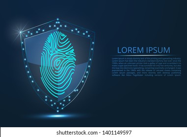 Abstract image of cyber security concept. Illustrates the idea of cybersecurity or confidentiality of information in the form of lines and shapes, pieces of glass. Antivirus logo. Fingerprint