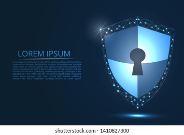 Abstract image of cyber security concept. Illustrates the idea of cybersecurity or confidentiality of information in the form of lines and shapes, pieces of glass, a keyhole. Antivirus logo.