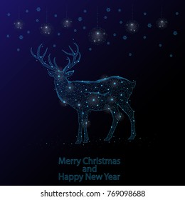 Abstract image the deer in the form of a constellation with Christmas toys and snowflakes