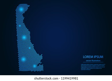 Abstract image Delaware map from point blue and glowing stars on a dark background. vector illustration. 