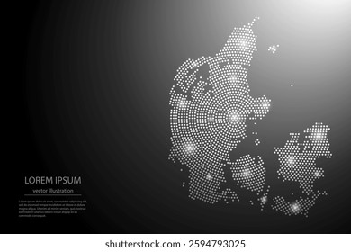 Abstract image Denmark map from point Gray and glowing stars on a dark background. Vector illustration eps 10.