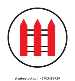 Uma imagem abstrata retrata um gráfico de cerca vermelha simplista aninhado dentro de um círculo preto, evocando noções de proteção e limites. Suas linhas limpas e cores arrojadas oferecem uma moderna e direta