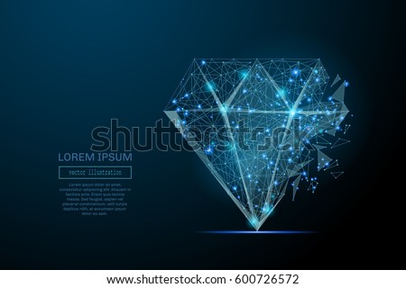 Abstract image of a diamond in the form of a starry sky or space, consisting of points, lines, and shapes in the form of planets, stars and the universe. Vector business wireframe concept.