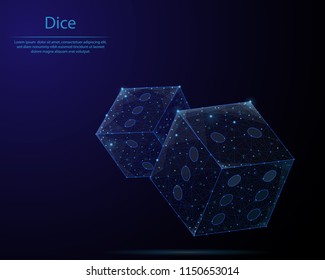 Abstract image of a Dice in the form of a starry sky or space, consisting of points, lines, and shapes in the form of planets, stars and the universe. Low poly vector background.