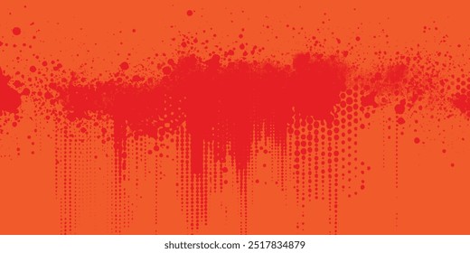 a imagem abstrata exibe manchas de tinta vermelho em negrito e pontos de meio-tom em um plano de fundo laranja, criando um visual vibrante e dinâmico. É ideal para fundos, texturas e projetos de arte digital moderna