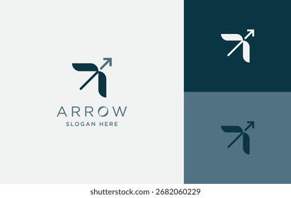 Abstract image displays a stylized arrow pointing upwards. Ideal for business logos, marketing materials, symbolizing growth, success, and modern design. Clean, minimal, and isolated.