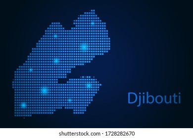 Abstract image Djibouti map from pixels blue and glowing stars on a dark background. Vector illustration eps 10.