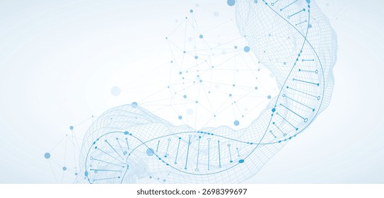 Imagen Abstractas de la molécula de ADN en la onda de estructura metálica. Antecedentes del Vector científico.