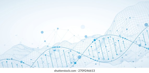 Imagen Abstractas de la molécula de ADN en la onda de estructura metálica. Antecedentes del Vector científico.