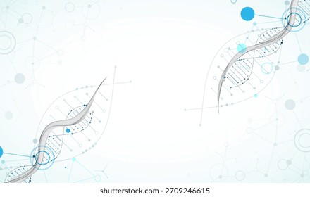 Imagem abstrata da molécula de DNA na onda wireframe. Vetor científico de fundo.