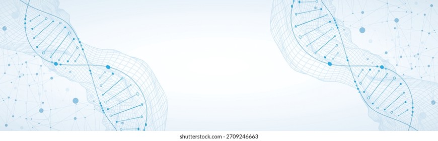 Imagem abstrata da molécula de DNA na onda wireframe. Vetor científico de fundo.