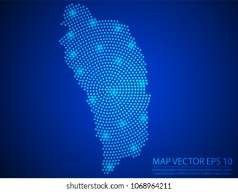 Abstract image Dominica map from point blue and glowing stars on Blue background.Vector illustration eps 10.