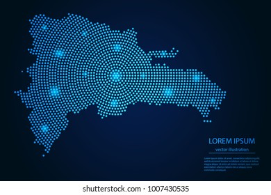 Abstract image Dominican Republic map from point blue and glowing stars on a dark background. vector illustration.