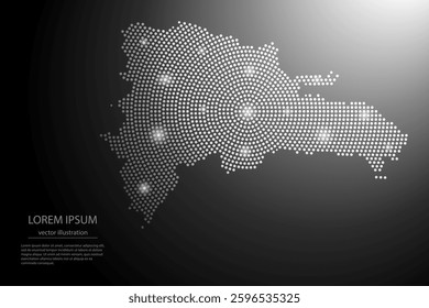Abstract image Dominican Republic map from point Gray and glowing stars on a dark background. Vector illustration eps 10.