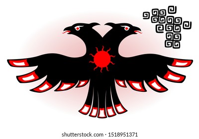 Abstract image of the double eagle in the style of ancient Indians on light background. EPS10 vector illustration.