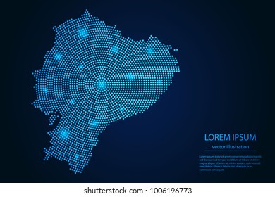 Abstract image Ecuador map from point blue and glowing stars on a dark background. Vector Illustration.