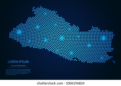 Abstract image El Salvador map from point blue and glowing stars on a dark background. Vector Illustration.