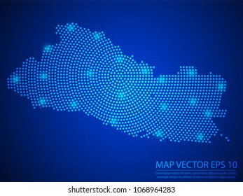 Abstract image El Salvador map from point blue and glowing stars on Blue background.Vector illustration eps 10.