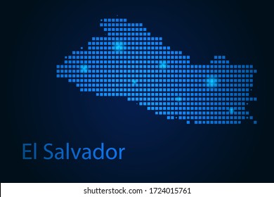 Abstract image El Salvador map from pixels blue and glowing stars on a dark background. Vector illustration eps 10.
