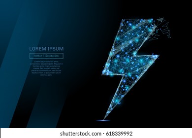 Abstract image of a Energy sign or lightning in the form of a starry sky or space, consisting of points, lines, and shapes in the form of planets, stars and the universe. Vector wireframe concept.
