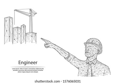 Abstract image Engineer in the form of lines and dots, consisting of triangles and geometric shapes. 3D Low poly vector background. The engineer manages the workflow