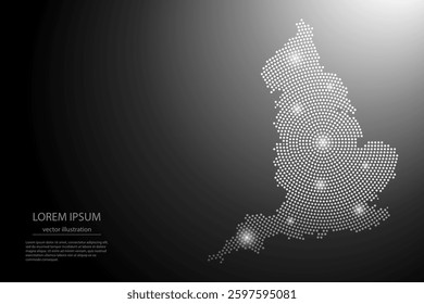 Abstract image England map from point Gray and glowing stars on a dark background. Vector illustration eps 10.