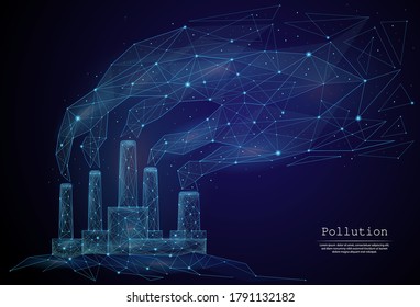 Abstract image environmental pollution in the form of a starry sky or space, consisting of points, lines, and shapes in the form of planets, stars and the universe. 3D Low poly vector. Industrial zone