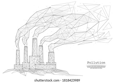Abstract image environmental pollution in the form of lines and dots, consisting of triangles and geometric shapes. 3D Low poly vector background. Industrial zone