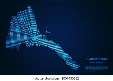 Abstract image Eritrea map from point blue and glowing stars on a dark background. vector illustration.